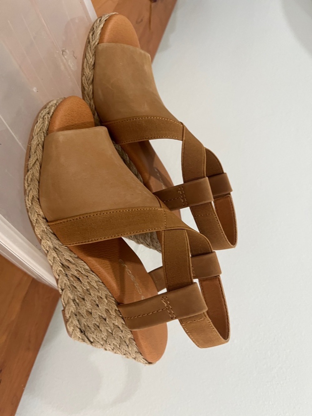 Andre Assous Tan Suede Espadrille Wedge Sandals